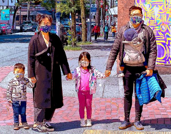 Families in Seattle's Chinatown During the Pandemic 11x14 on metal